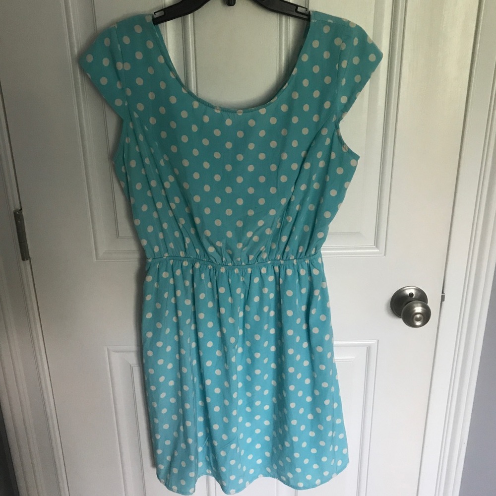 Blue polka dot mini dress